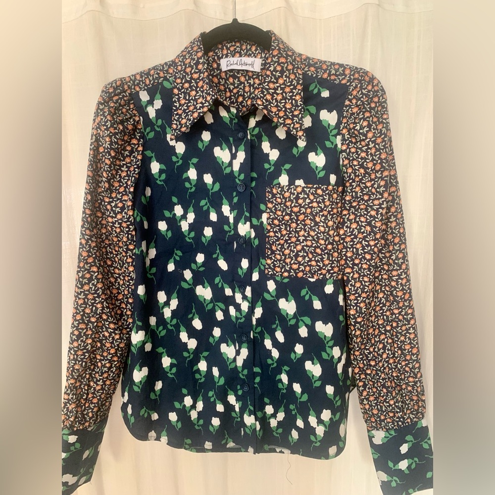Rachel Antonoff Blouse in Navy Ditsy Floral Patchwork